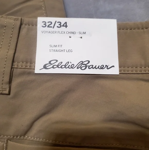 Eddie Bauer Mens Tan Voyager Flex Chino Slim Straight Leg Pants Size 32 NWT - Picture 11 of 12